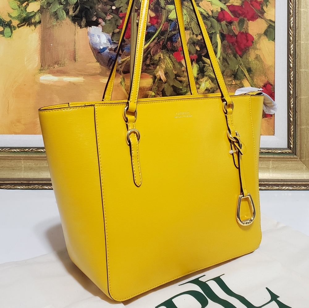 Ralph Lauren Bright Yellow Leather Tote with Bridle Charm